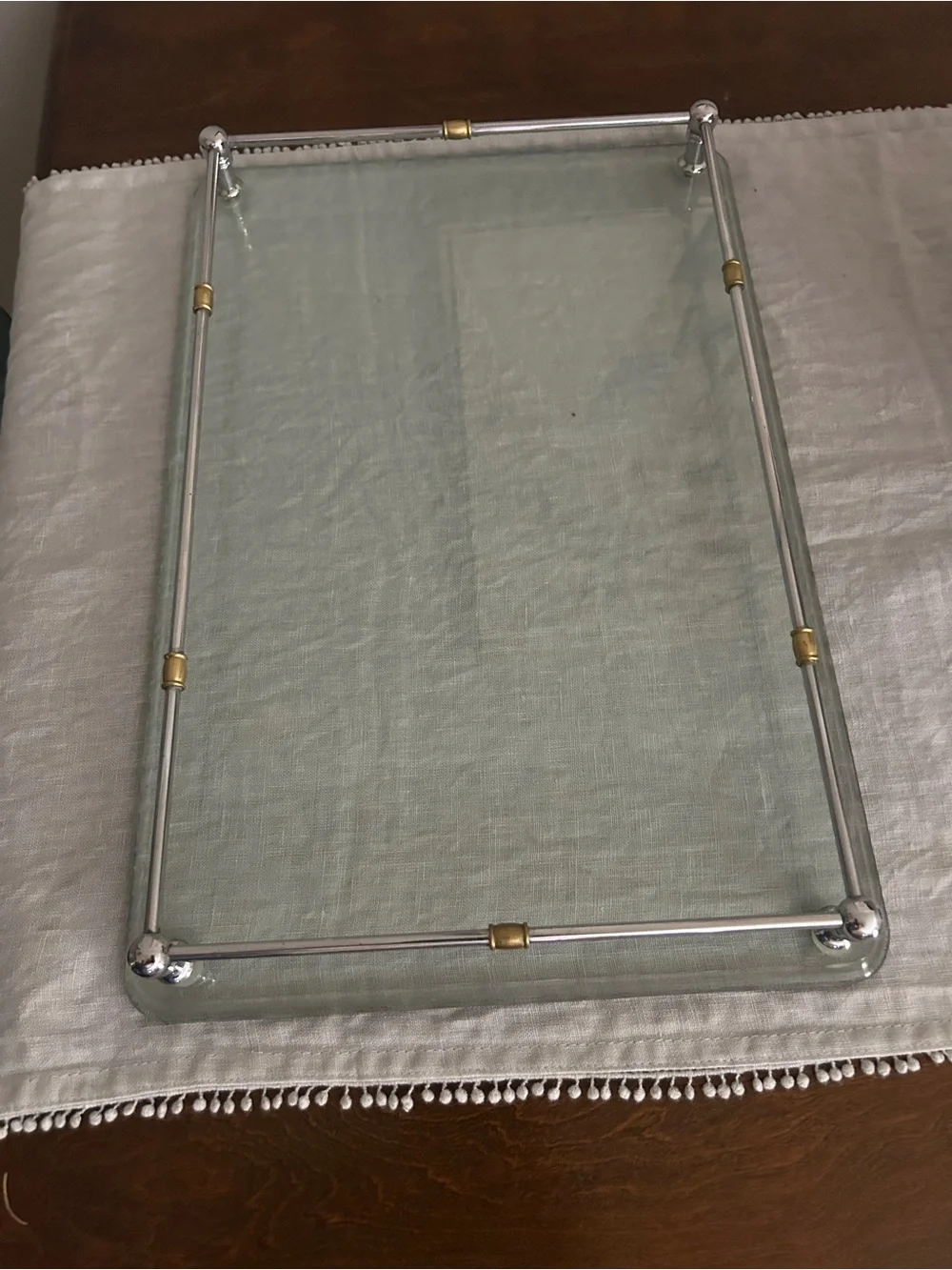 Silver Glass Tablet Display Stand with Gold Accents